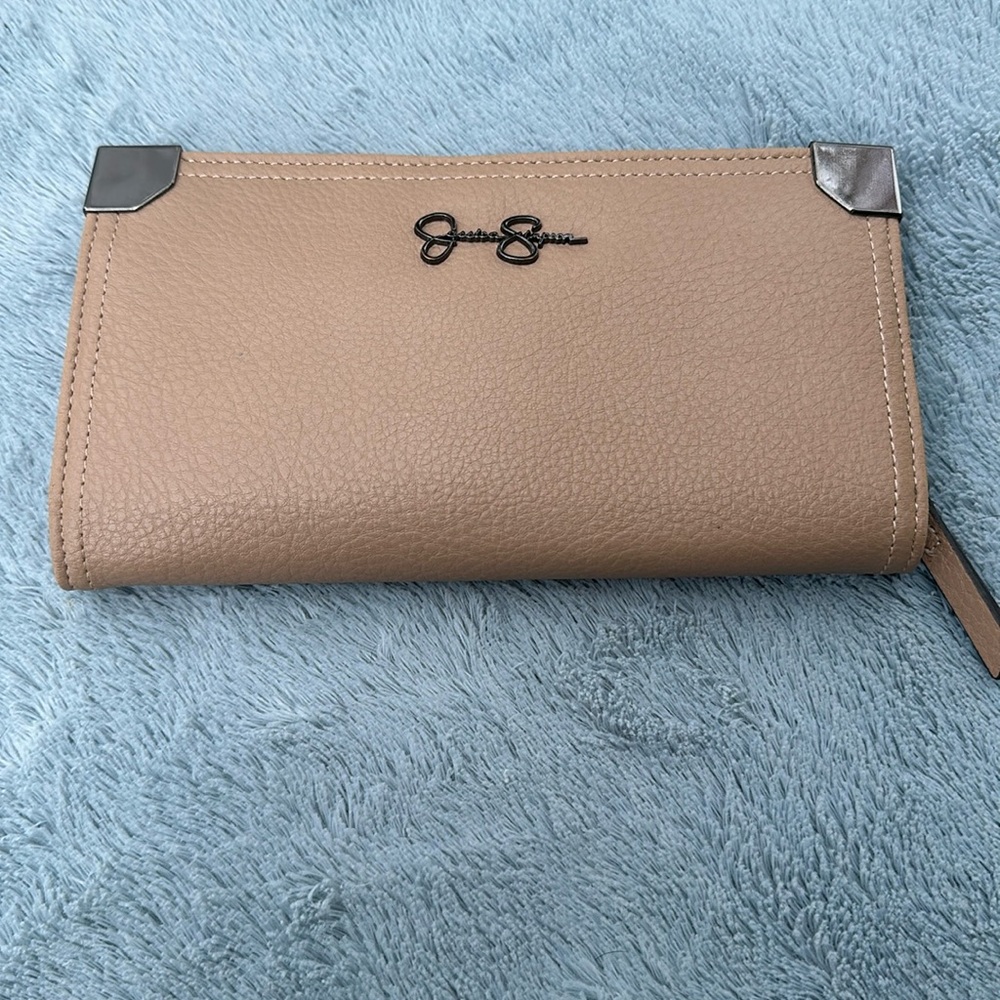 Jessica Simpson tan wallet with leopard print detail inside